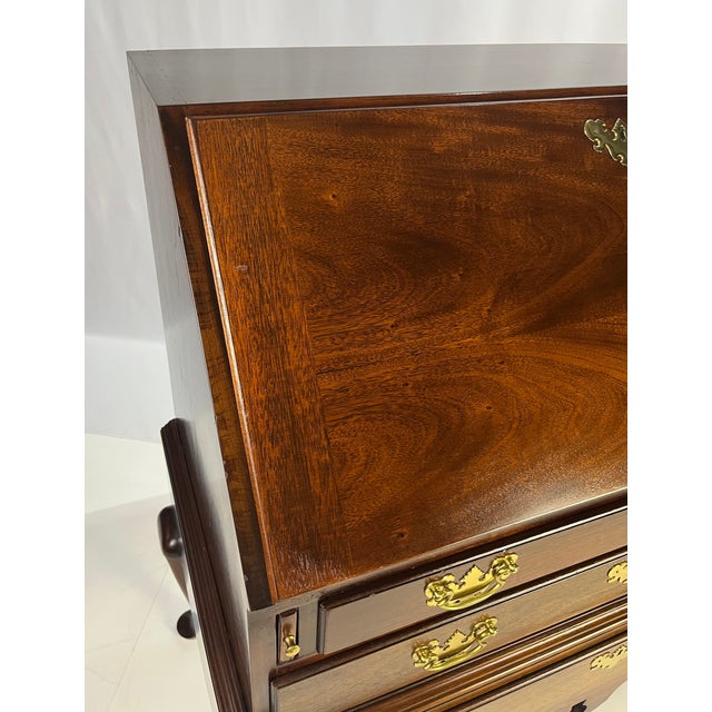 Vintage Queen Anne Style Mahogany Slant-Front Bureau Secretary Desk For Sale - Image 16 of 17
