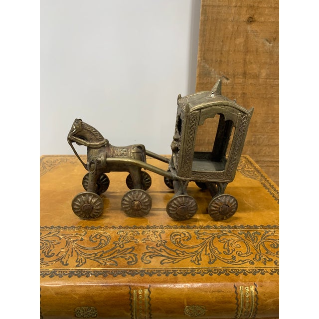 Early 20th Century Early 20th Century Hindu Bronze Temple Horse and Chariot Statue Toy on Wheels For Sale - Image 5 of 6