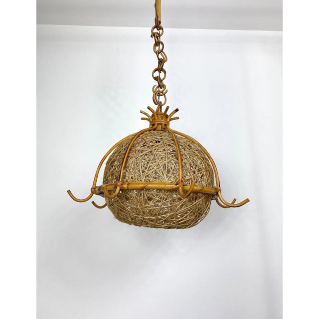 Bamboo Rattan & Rope Chandelier Pendant, Italy, 1960s For Sale - Image 4 of 11