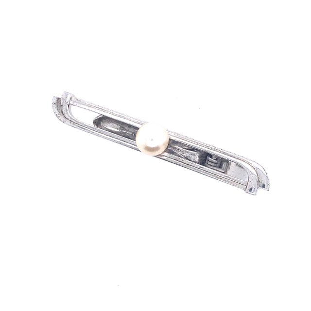 1990s Mikimoto Estate Akoya Pearl Tie Bar Sterling Silver 5.91 Grams For Sale - Image 11 of 12