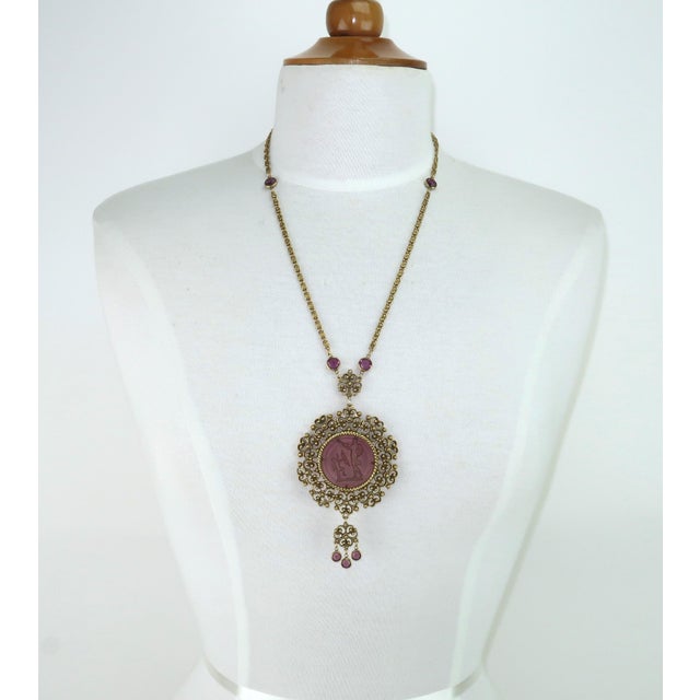 Goldette Amethyst Glass Intaglio Pendant Necklace, 1960's For Sale - Image 12 of 12