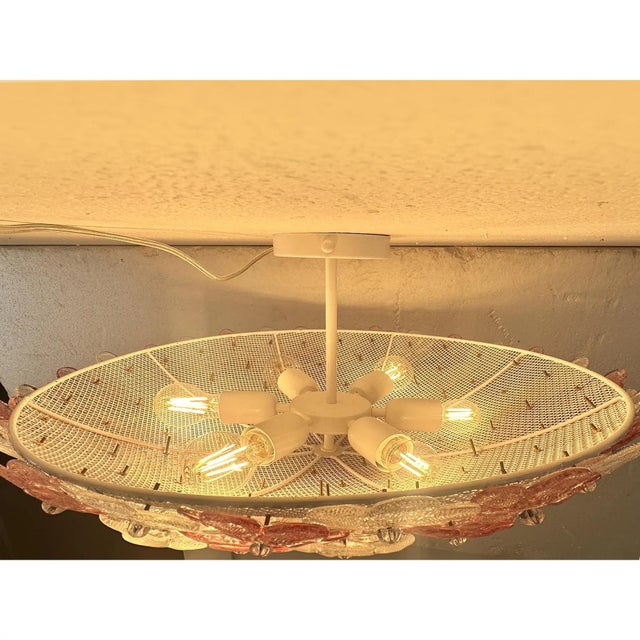 Pink Venetian Transparent and Ametista Flowers Murano Glass Flush Mount in Barovier Style by Simoeng For Sale - Image 8 of 9