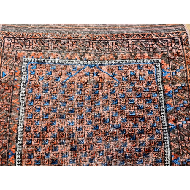19th Century Turkmen Yomut Area Rug in Allover Geometric Pattern in Dark Red, Brown, French Blue For Sale - Image 14 of 18