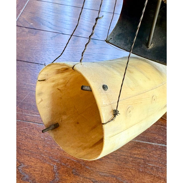 Large Vintage Carved Horn Ship Sculpture on Wooden Base For Sale - Image 10 of 12