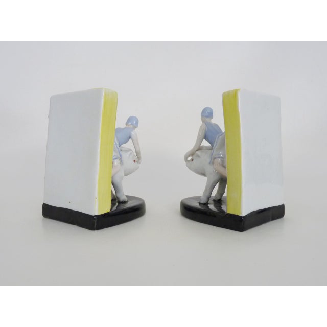 Italian Art Deco Bookends Woman on Ceramic Pig, 1930s For Sale - Image 10 of 11