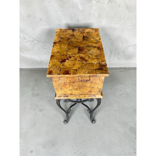 Metal Vintage Tessellated Horn Side Table on Iron Base, Hollywood Regency For Sale - Image 7 of 14
