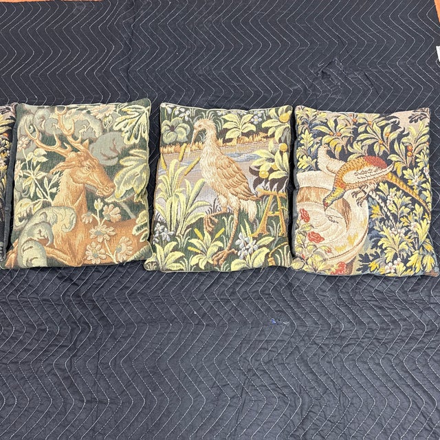French French “Verdure” Needlepoint-Style Tapestry-Woven Pillows, Set of Five For Sale - Image 3 of 12