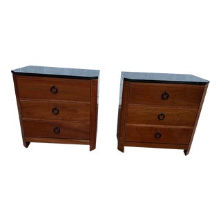 Stickley Furniture Pair Arts & Crafts Solid Cherry Granite Top Nightstands. For Sale