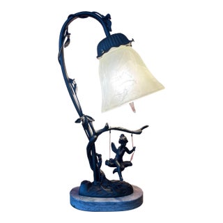 1930s Art Nouveau Cast Bronze Fairy on Swing Ivy Andrea Sadek For Sale