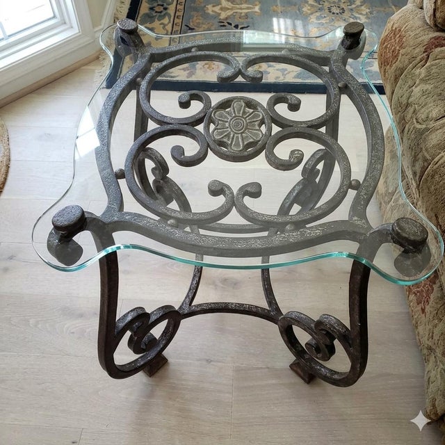 Mediterranean Thomasville Grand Scale 52" Round Forged Iron Coffee Table and Matching Two Side Tables For Sale - Image 3 of 5