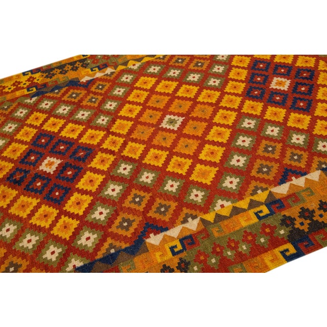2020s Modern Kilim Handmade Multicolor Geometric Wool Rug For Sale In New York - Image 6 of 7