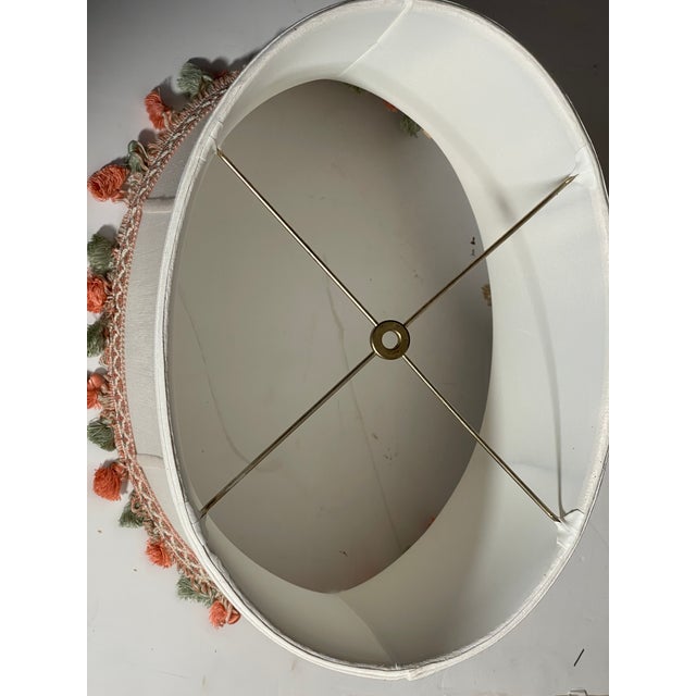 Shabby Chic Vintage Oval Lamp Shade With Fringes For Sale - Image 3 of 4