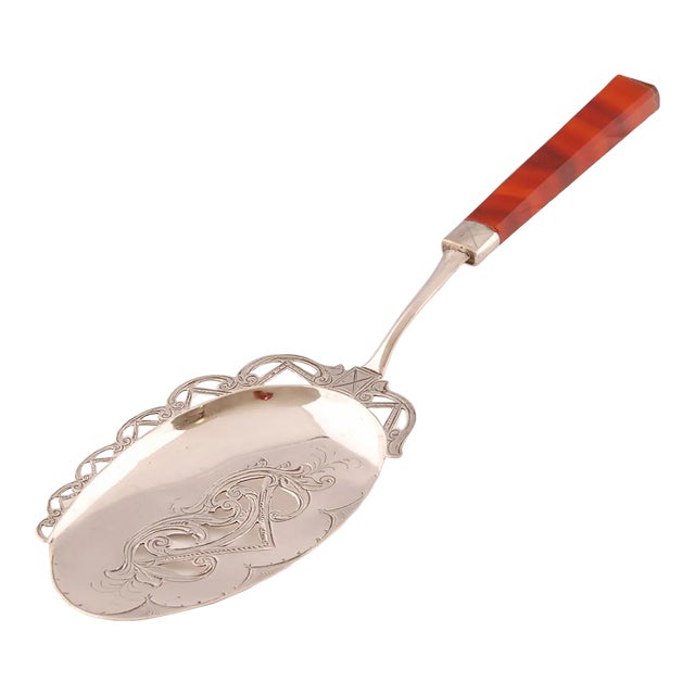Antique Tableware Silver Flatware Agate Bejewelled Pie Scoop Server Engraved For Sale