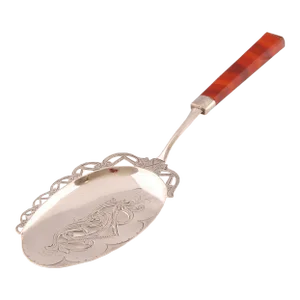 Antique Tableware Silver Flatware Agate Bejewelled Pie Scoop Server Engraved
