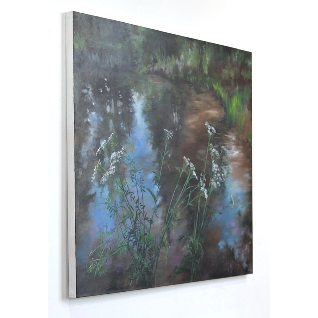 Textile Lornes Pond With Yarrow - Nature Landscape Romantic Realism Original Artwork by Amber Young For Sale - Image 7 of 9
