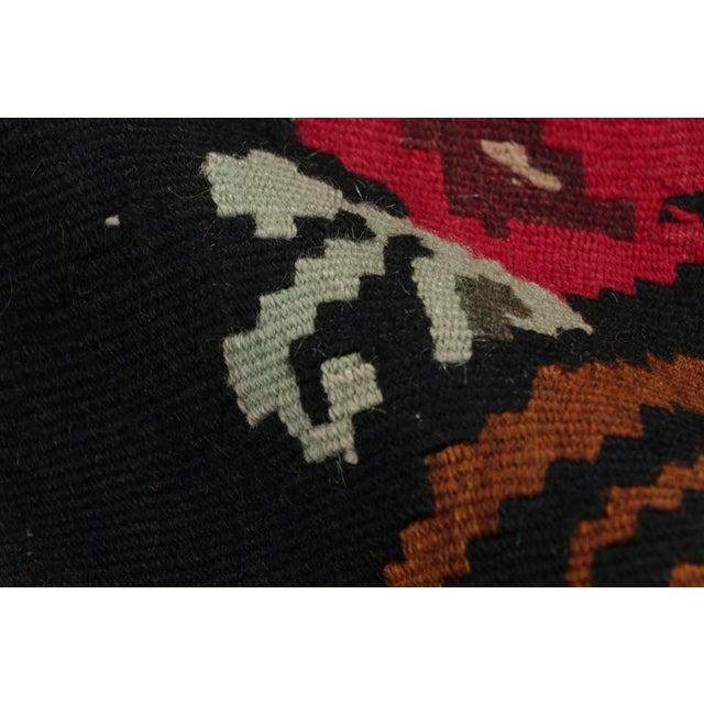 Red Mid Century Bessarabian Kilim Rug Vintage Black Red Floral Pattern Flat Weave For Sale - Image 8 of 9