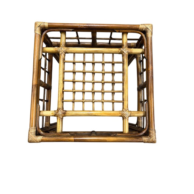 Vintage Coastal Bamboo Glass Top Side Table For Sale - Image 6 of 6