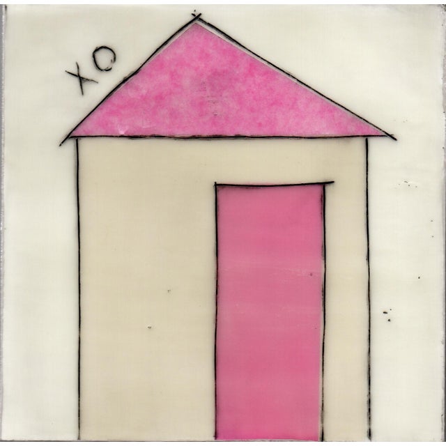 Contemporary Encaustic Collage Installation by Gina Cochran - Little Pink Houses - "Tiny Dwellings" Series - Set of 3 For Sale - Image 3 of 5