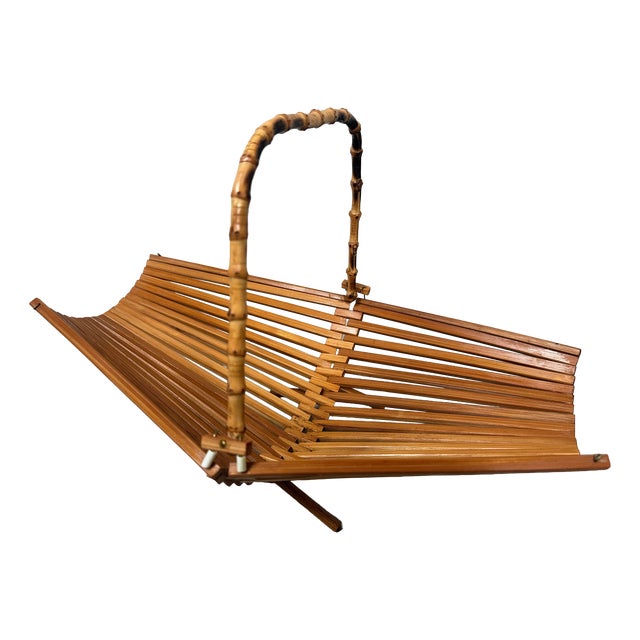 Vintage Foldable Fruit Bowl in Bamboo, 1970s For Sale