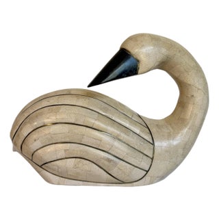 1970's Tessellated Stone Swan Attributed to Maitland-Smith With Brass Inlay For Sale
