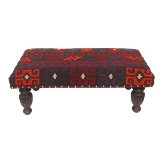 Southwestern Rustic Handmade Kilim Upholstered Small Ottoman For Sale