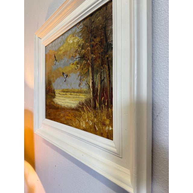 Vintage Oil Painting Landscape With Mallard Ducks Landing by Bennett For Sale - Image 11 of 11