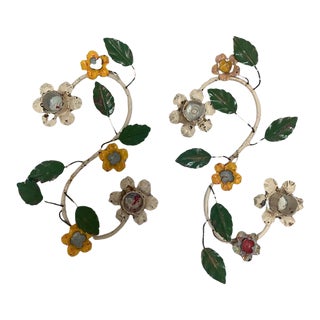 Vintage Pair of Italian Toleware Candlesticks For Sale