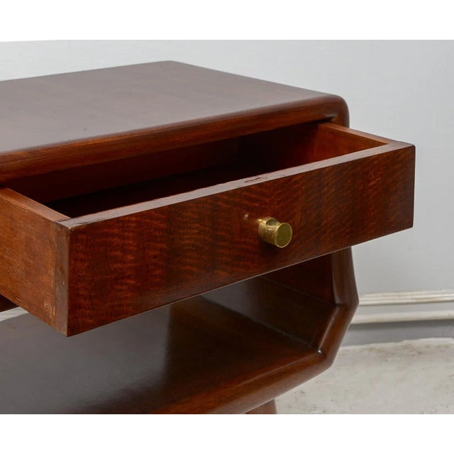 1950s Pair of Italian Mid-Century End Tables With Central Drawers For Sale - Image 5 of 10
