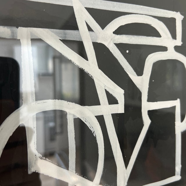 Newly Framed Vintage Midcentury Black and White Abstract Painting For Sale - Image 4 of 4