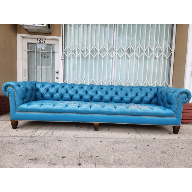 Animal Skin 1960's Blue Chesterfield Sofa For Sale - Image 7 of 12