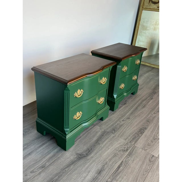 Pair of Late 20th Century Chippendale Green Nightstands With Walnut Tops For Sale - Image 10 of 12
