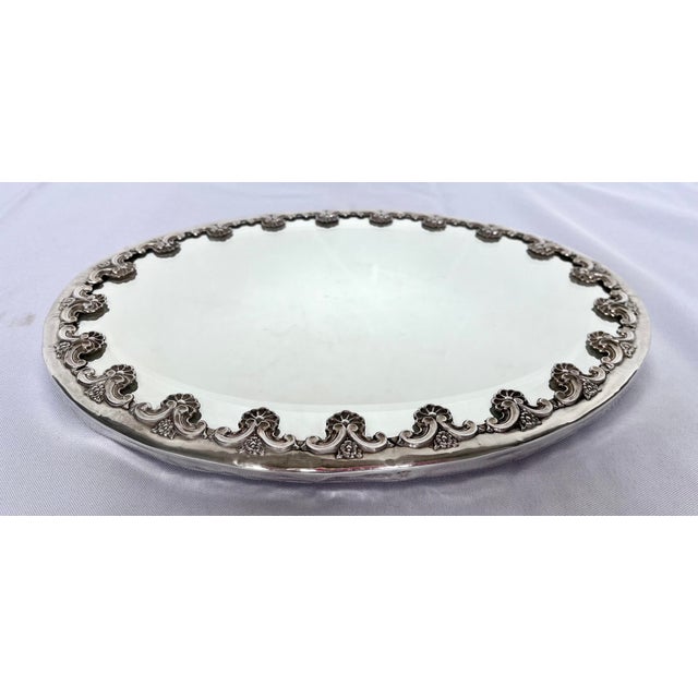 Mid-20th Century Topázio Portuguese Ornate Silver-Plated Beveled Mirror Plateau Tray For Sale - Image 9 of 16