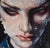 This oil on canvas work presents a striking portrait characterized by a close-up of a figure with haunting, expressive...