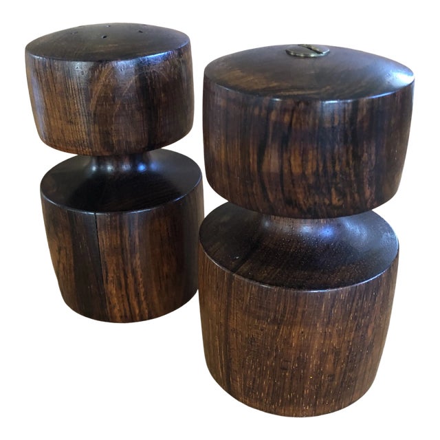 Vintage Danish Rosewood Salt & Pepper Mill Shakers- Set of 2 For Sale