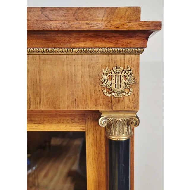 19th C French Walnut Ebony & Bronze Empire Curio Vitrine Bookcase For Sale - Image 12 of 18