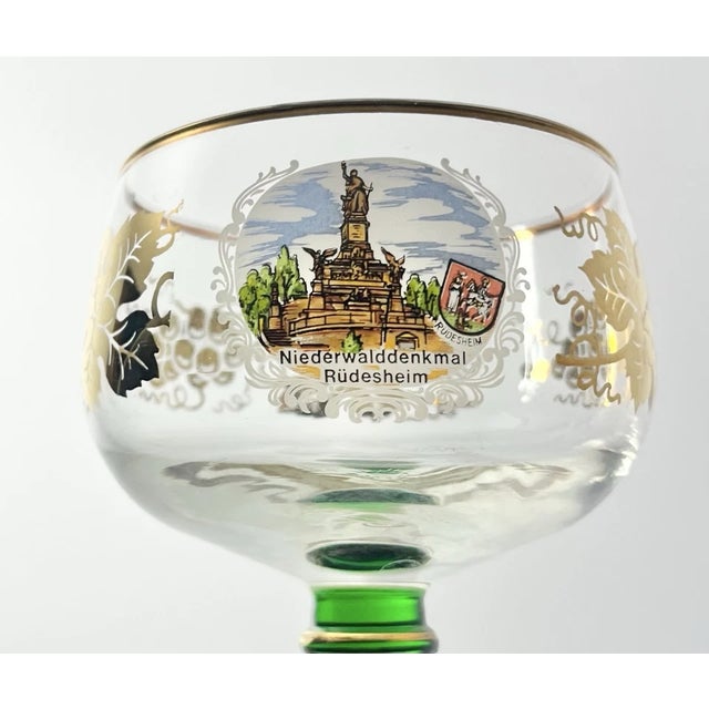 1970s 1970s Schott-Zwiesel Green & Gold Leaf 6 German Roemer Wine Glasses For Sale - Image 5 of 10