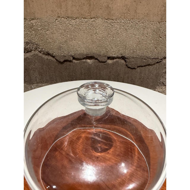 1960s Modern Cheese Server Cloche Teak Base Clear Glass Dome Mid Century Modern For Sale - Image 5 of 9