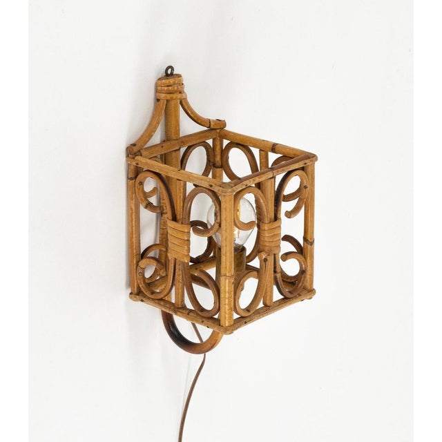 Mid-Century Modern Mid-Century Modern Rattan and Bamboo Sconce, 1960s For Sale - Image 3 of 11