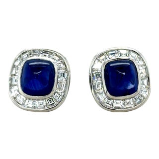 1950s Pair of Agl Ceylon Sapphire and Diamond Earrings, Platinum For Sale
