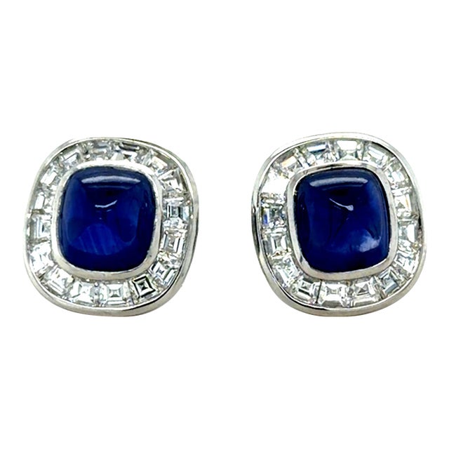 1950s Pair of Agl Ceylon Sapphire and Diamond Earrings, Platinum For Sale