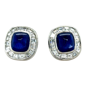 1950s Pair of Agl Ceylon Sapphire and Diamond Earrings, Platinum