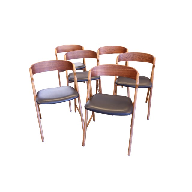 Model 71 Chair in Teak, Oak and Leather by Henning Kjærnulf, 1960s, Set of 6 For Sale - Image 10 of 11