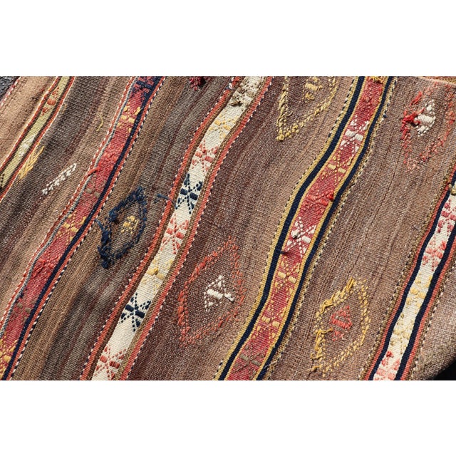 Geometric Stripe Design Turkish Vintage Kilim Rug in Warm Earth Tones For Sale - Image 11 of 12