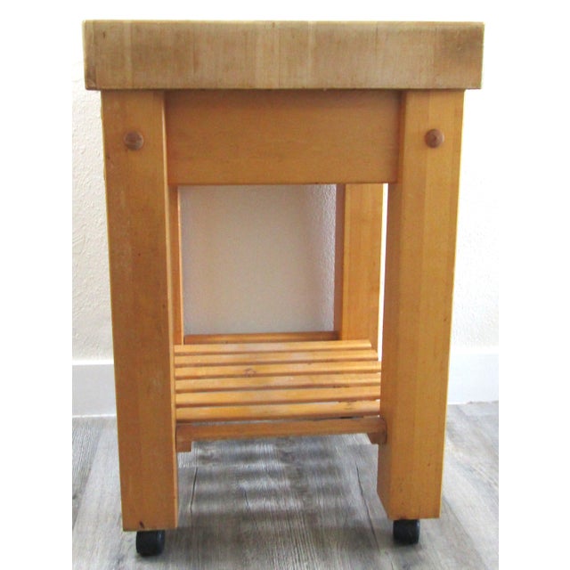 1980s Le Gourmand Kitchen Island Butcher Block Table With Drawer on Castors For Sale - Image 5 of 9