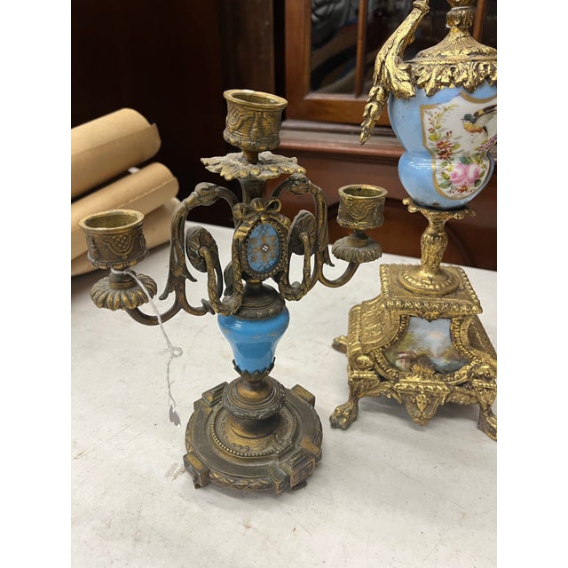 Set of 5, Early 20th Century A Three Piece Clock Garniture Together With a Pair of Three Light Candelabras For Sale - Image 9 of 12