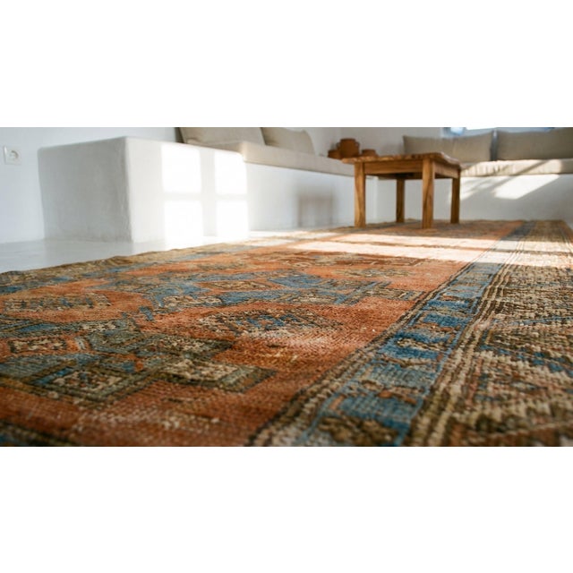 1920s Salmon Geometric Antique Nw Persian Karajeh 2'10'' X 17'10'' Rug Knotted Wool Carpet Runner For Sale - Image 11 of 13