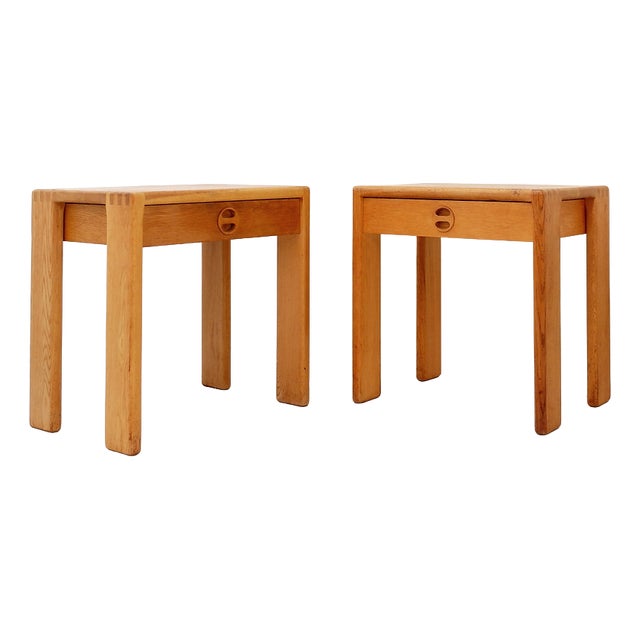 Oak Bedside Tables attributed to Esko Pajamies for Asko, Finland, 1960s, Set of 2 For Sale