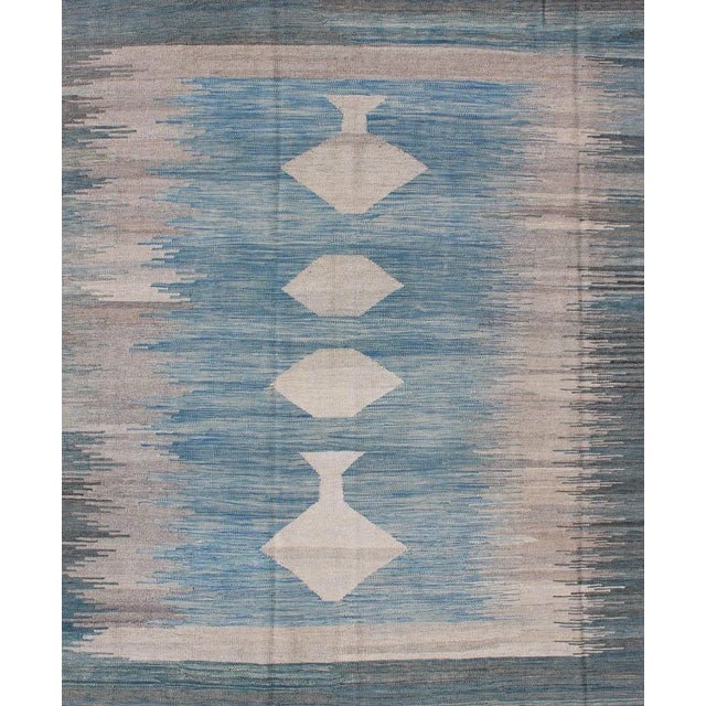 Tribal 2020s Modern Tribal Kilim in Shades of Blue's and Gray's For Sale - Image 3 of 12