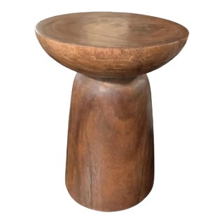 Sculptural Round Side Table Solid Mango Wood For Sale