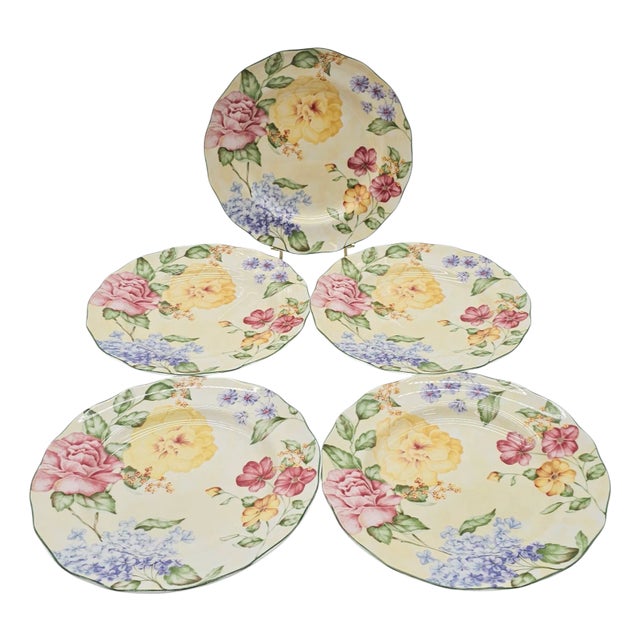 Set of 5 Jessica McClintock Christina Dinner Plates – Vintage Floral Porcelain 11.25" For Sale